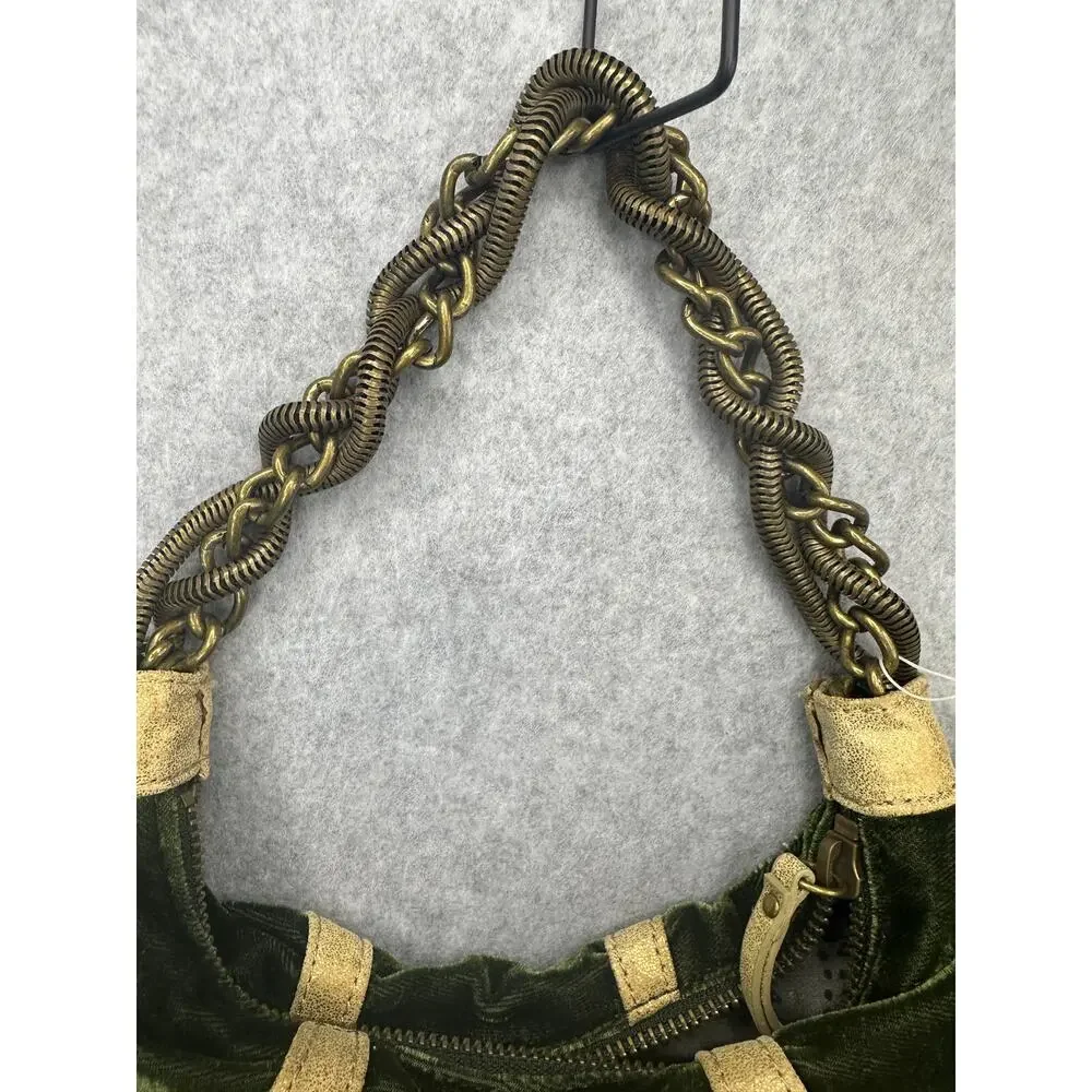 Steve Madden Green Velvet Medusa Hobo Bag Heavy Bronze Chain